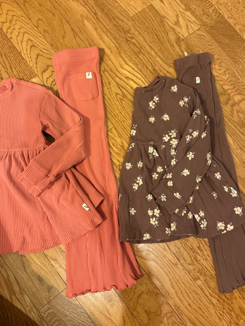 Girls Ribbed Long Sleeve Dress & Leggings Set - Pink and Brown Floral